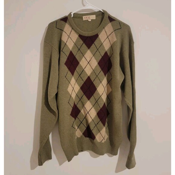 Ewm Wool Sweater Mens Size Small Lambswool Argyle Dark Academia Whimsigoth - Picture 1 of 7